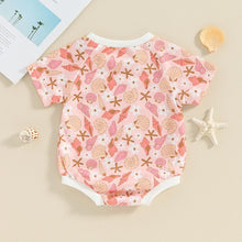 Load image into Gallery viewer, Baby Girls Casual Romper Pink Short Sleeve Crewneck Seashell Print Jumpsuit Bodysuit

