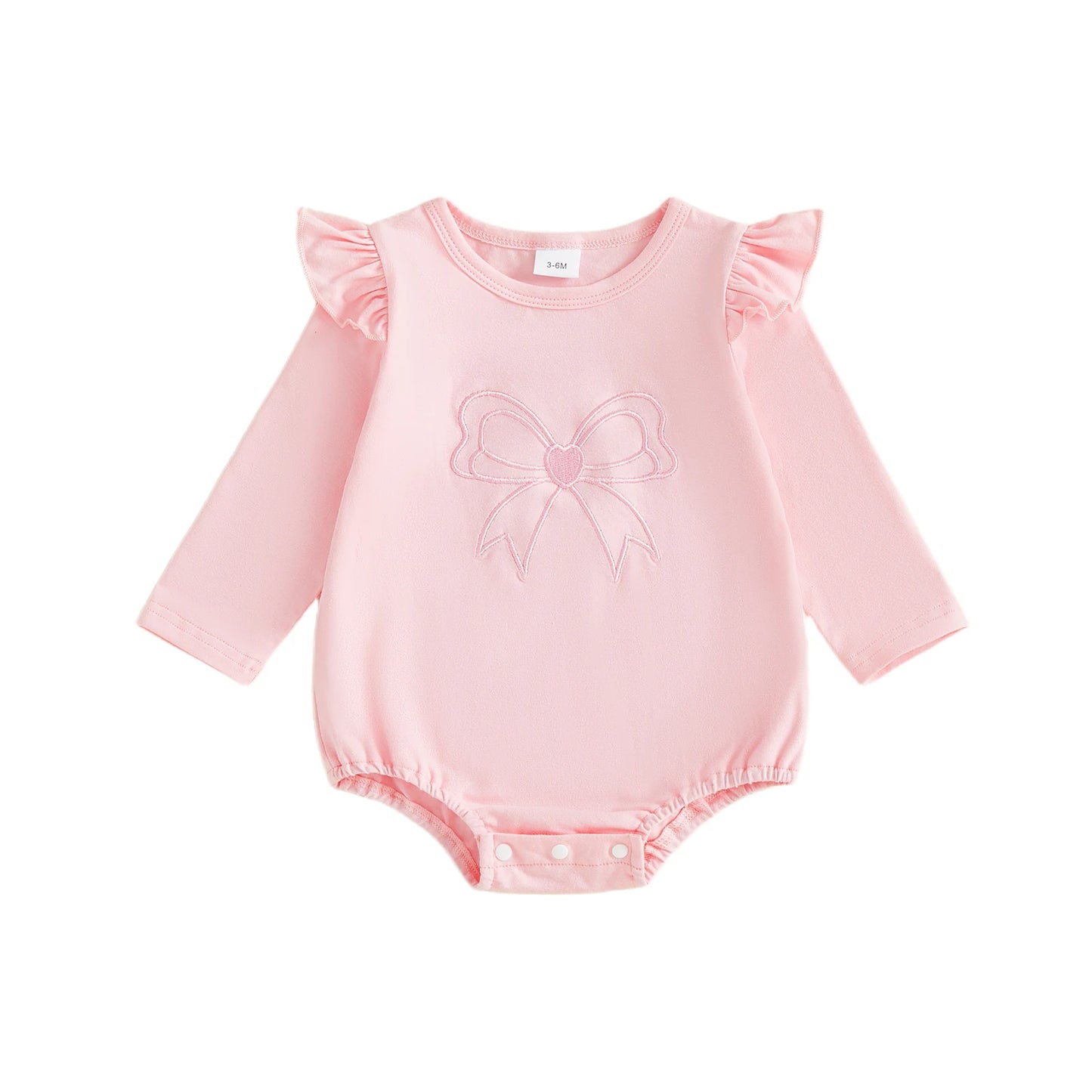 Baby Girl Romper Long Sleeve Crew Neck Bow Embroidery Ruffle Bodysuit Spring