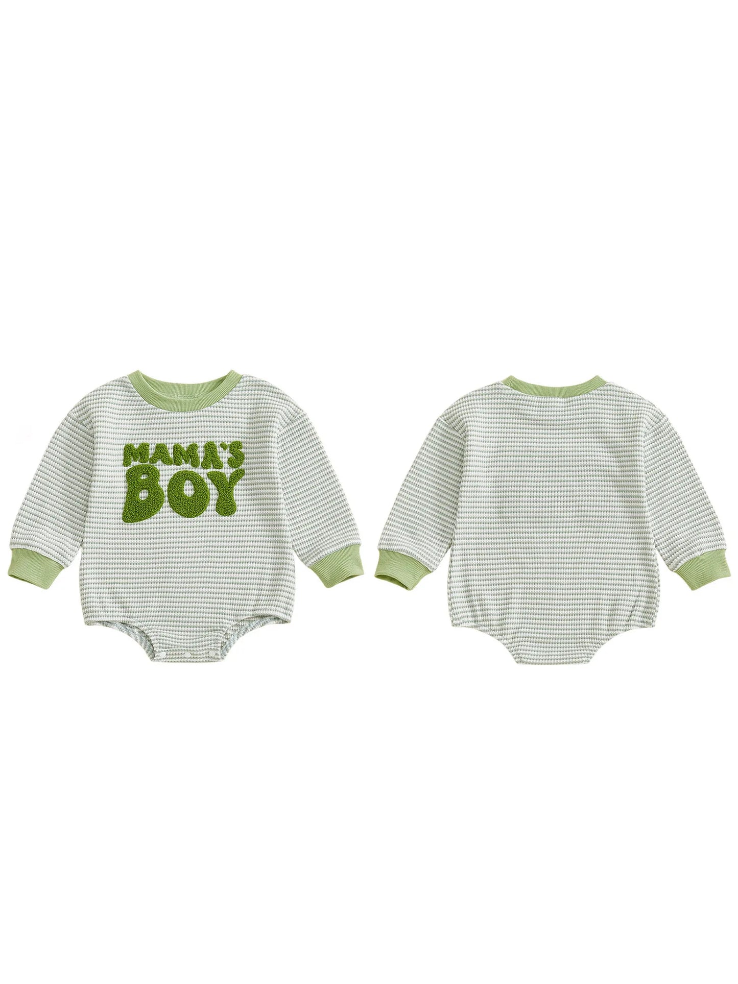 Baby Boy Romper Long Sleeve Crew Neck Striped Embroidery Mama's Boy Letters Fall Bodysuit