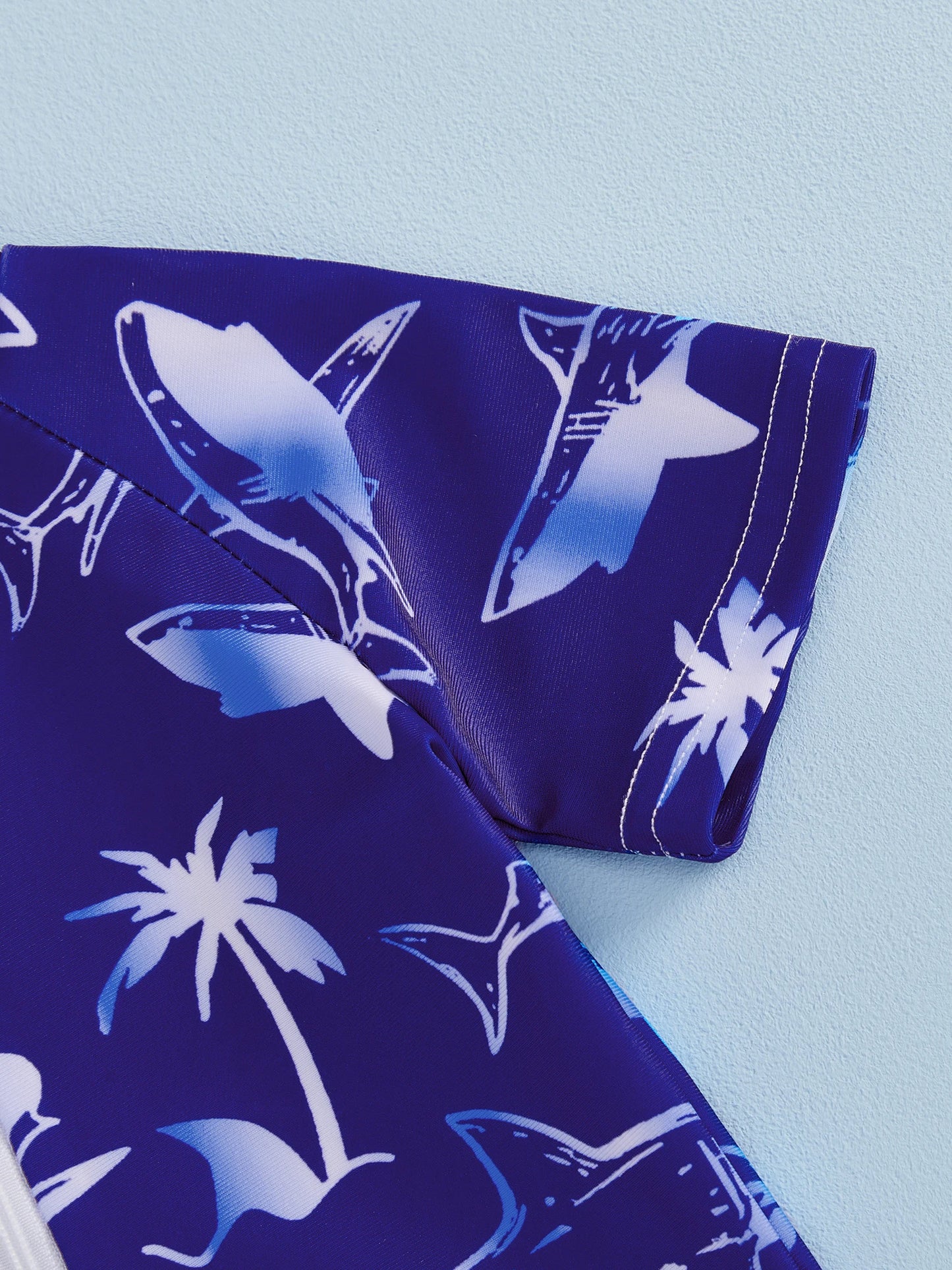 Baby Toddler Boys Rash Guard Swimsuits Cute Shark Animal Printed Short Sleeve Swimwear Romper