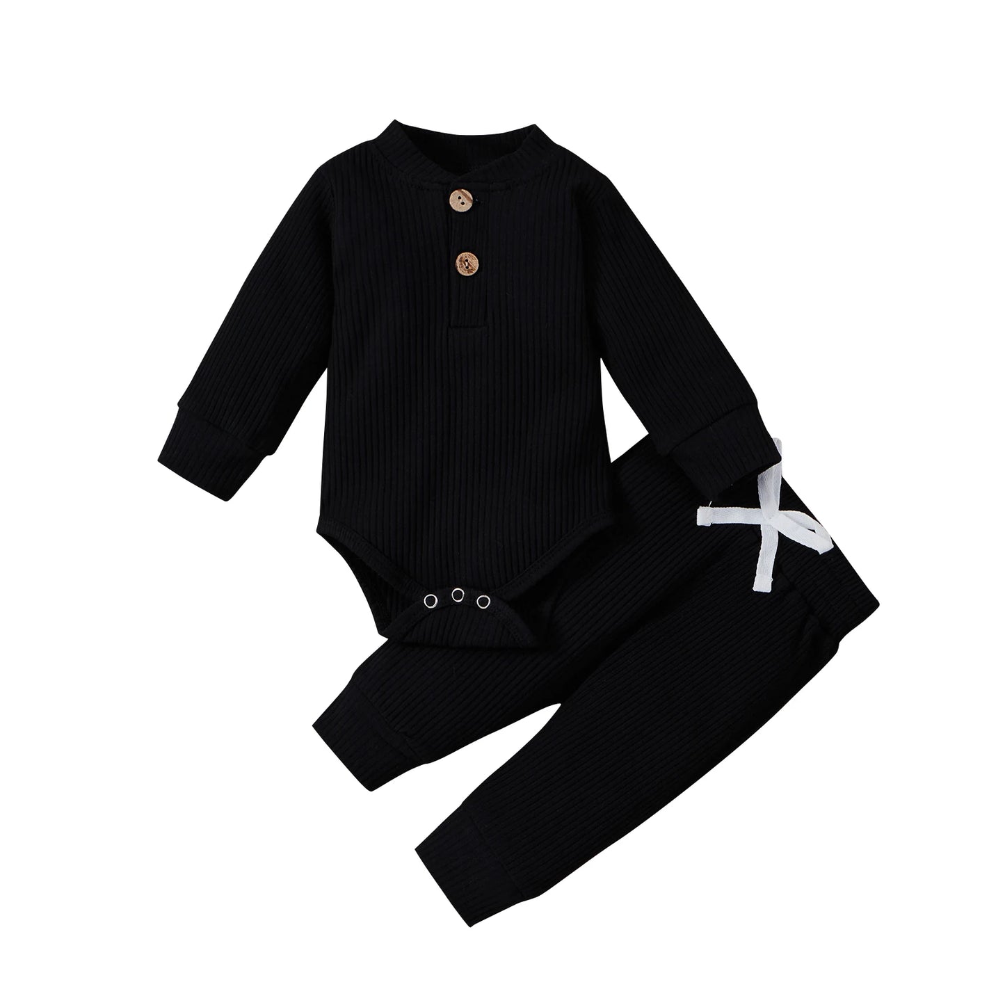 Baby Toddler Girl Boy 2Pcs Autumn Ribbed Clothes Sets Long Sleeve Bodysuits + Elastic Pants 2PCs Outfit