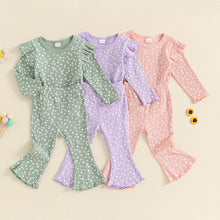 Load image into Gallery viewer, Toddler Kids Girls 2Pcs Fall Outfit Ruffle Flower Print Long Sleeve Top + Flare Pants Set
