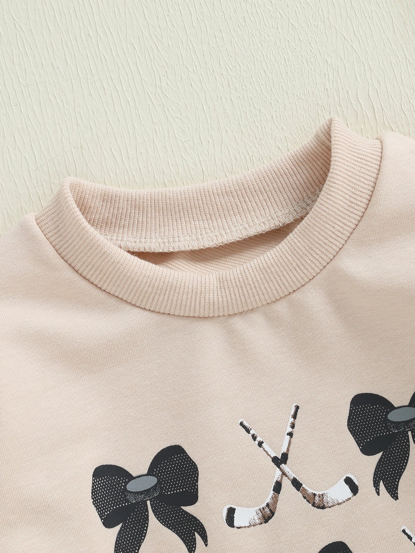 Baby Girls Fall Romper Bow Hockey / Game Day Letter Print Long Sleeve Round Neck Bubble Jumpsuit