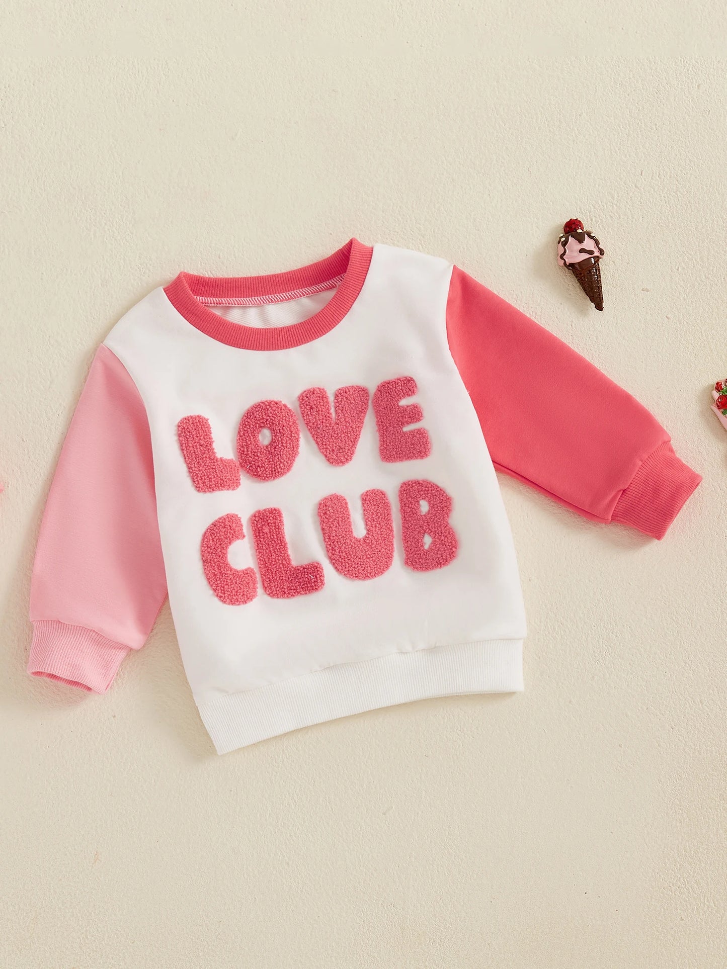 Baby Toddler Kids Girls LOVE CLUB Valentine's Day Letter Embroidered Contrast Color Long Sleeve O-Neck Casual Top