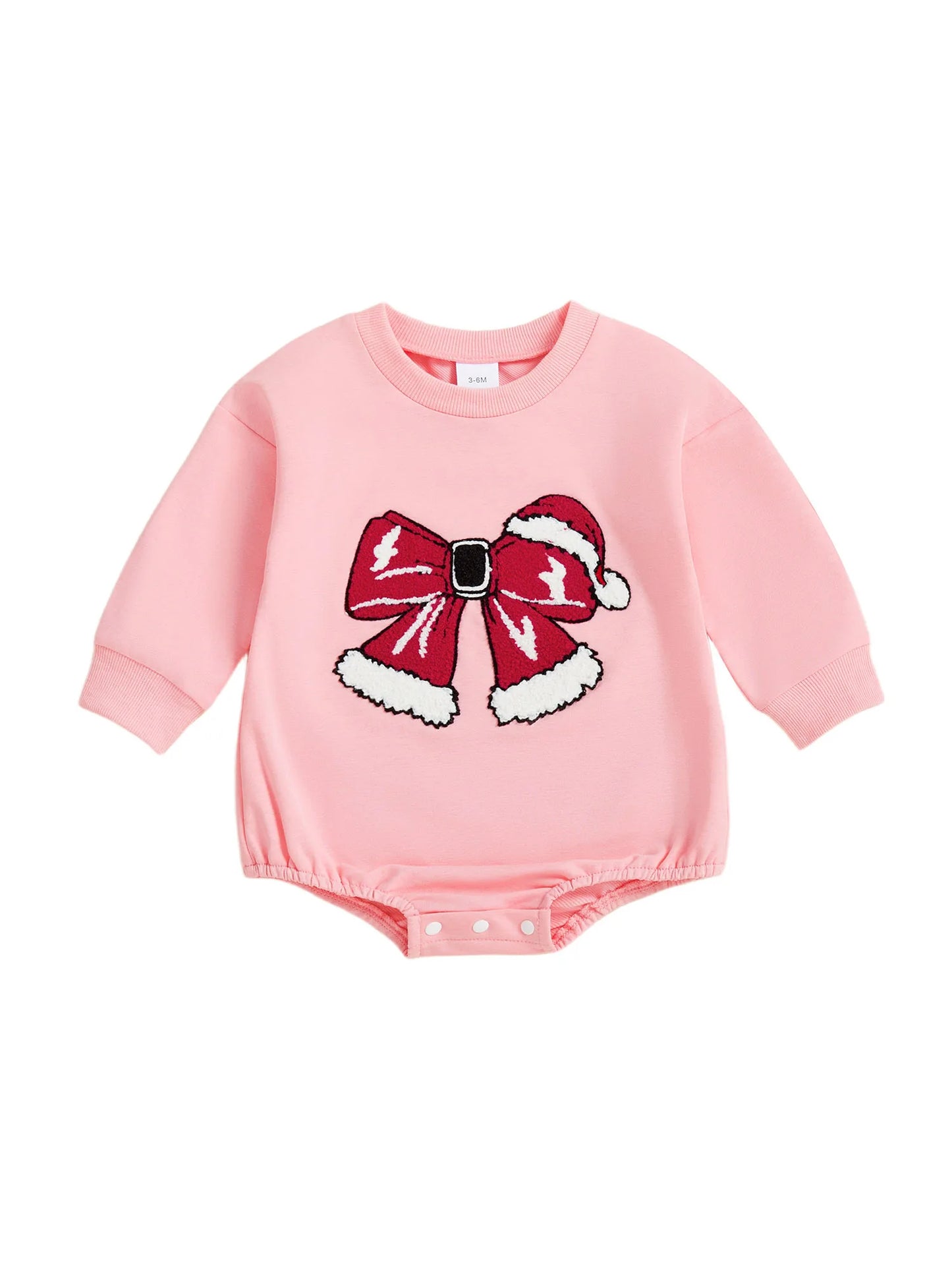 Baby Girl Christmas Romper Bow Embroidered Crewneck Long Sleeve Top Jumpsuit Cute Winter Fall Clothes