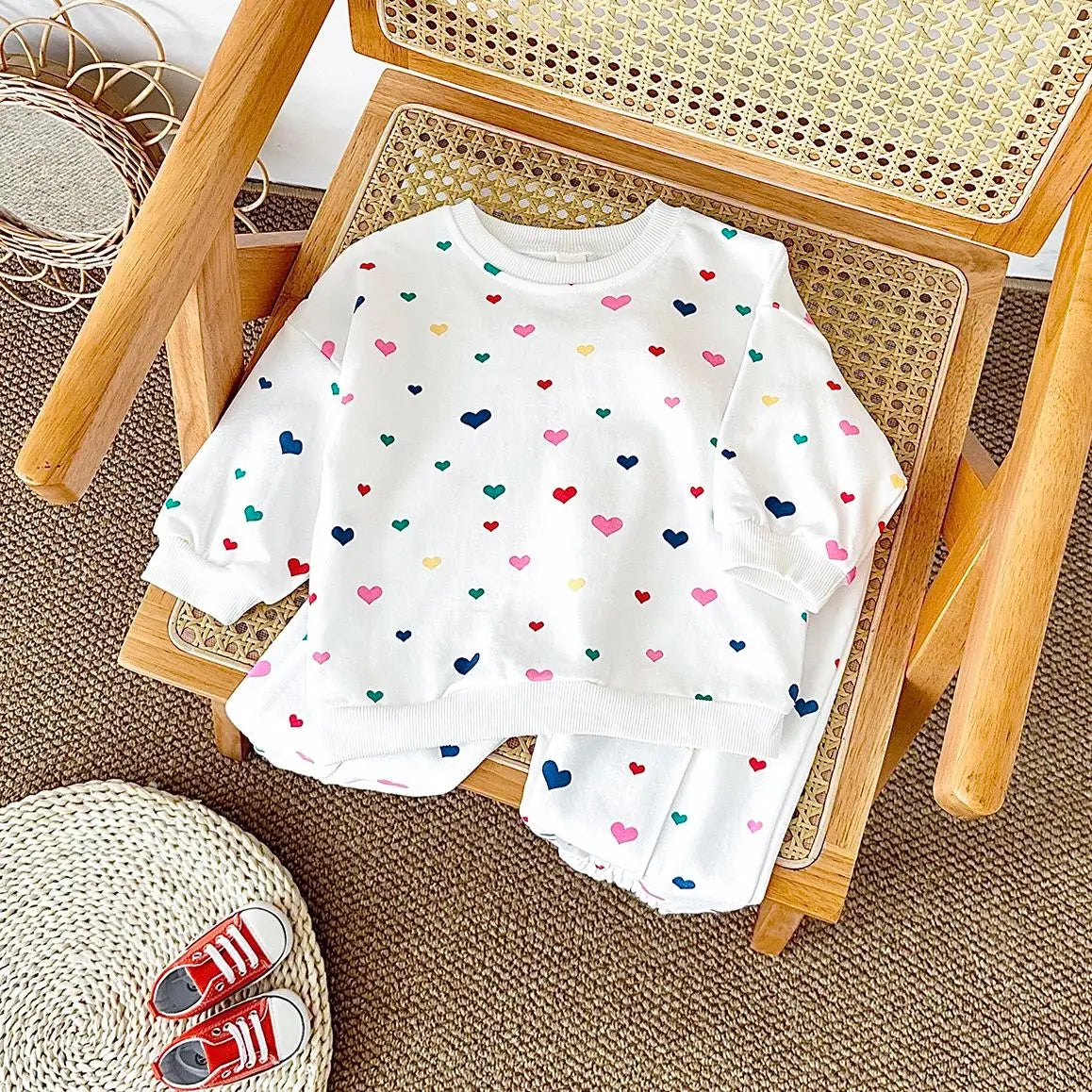 Baby Toddler Girl 2Pcs Heart Print Long Sleeve Top + Pants Jogger Set Outfit