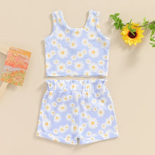 Load image into Gallery viewer, Baby Toddler Girls 2Pcs Daisy Flower Print Sleeveless Crew Neck Tank Top and Matching Shorts Summer Outfit Set
