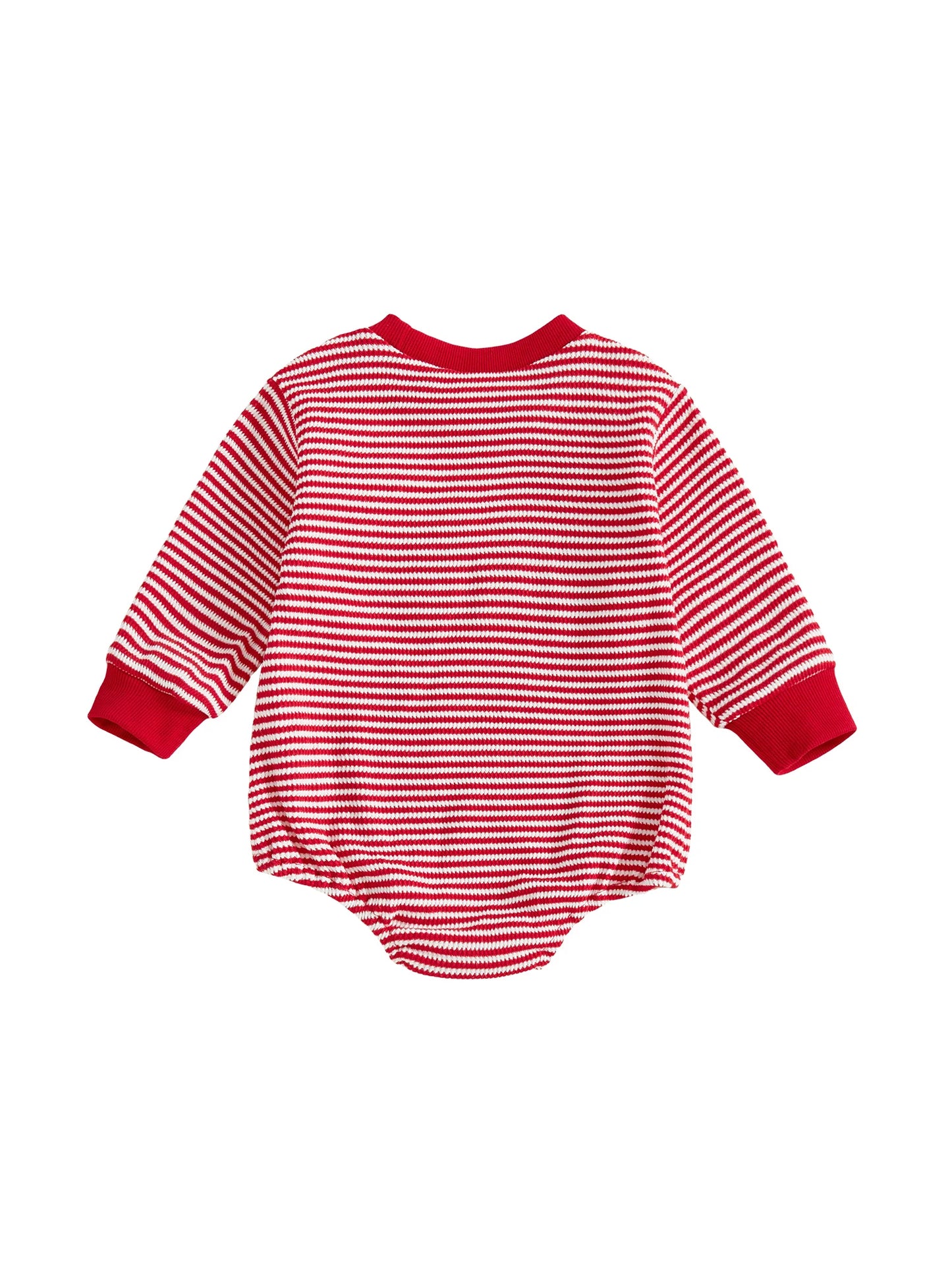 Baby Girls Boys Striped Romper Fashionable Christmas Gingerbread Embroidery Round Neck Long Sleeve Jumpsuit