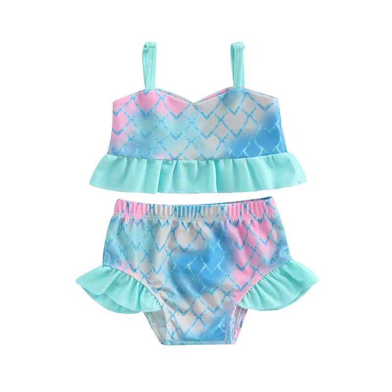 Baby Toddler Girls 2Pcs Bikini Sets Scale/Shell/Floral Print Sleeveless Tank Top and Bottoms Bathing Suit Set