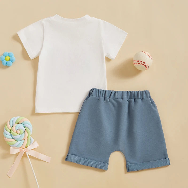 Baby Toddler Boys 2Pcs Mama's Boy Summer Outfit Letter Baseball Print O-Neck Short Sleeve Top with Elastic Waist Shorts Set