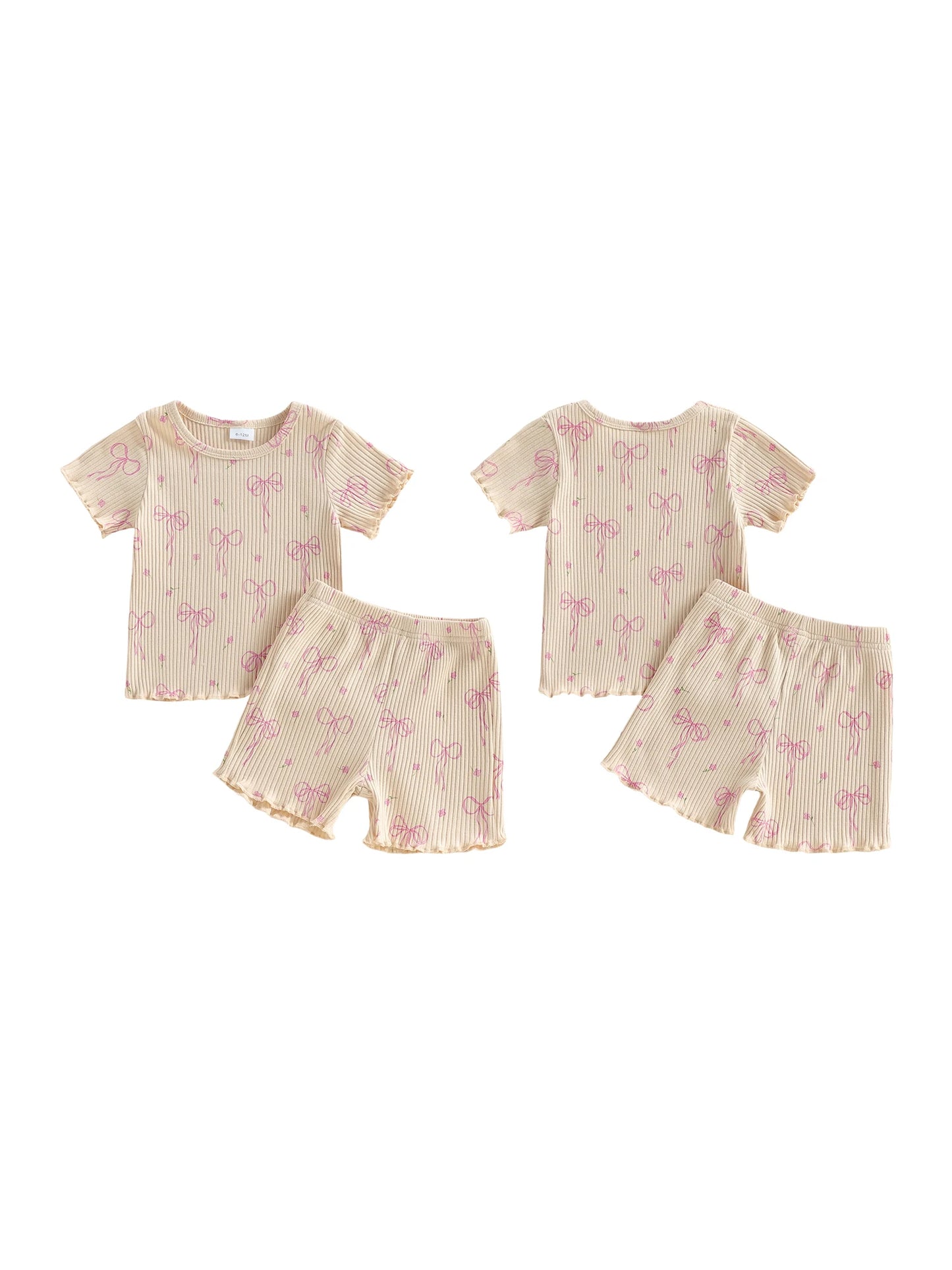 Baby Toddler Girls 2Pcs Clothing Set Fashionable Cute Bow Printed Short Sleeve Top with Shorts Outfit