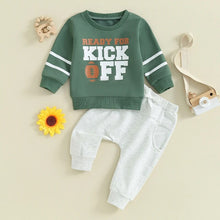 Load image into Gallery viewer, Baby Toddler Boy 2Pcs Autumn Game Clothes Ready For Kick Off Letter &amp; Football Print Long Sleeve Pullover Top and Pants Outfit Set
