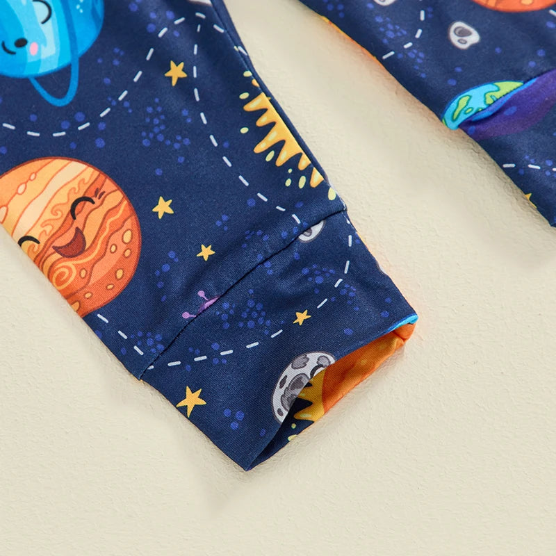 Baby Boys Girls 3Pcs Outfit I Love You To The Moon Long Sleeve Letter Print Romper Planets Print Pants Hat Set