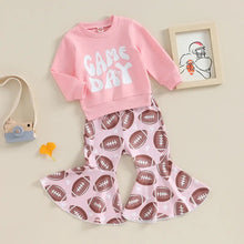 Load image into Gallery viewer, Toddler Baby Kids Girls 2Pcs Outfit Long Sleeve Letter Game Day Round Neck Top and Flared Football Print Pants Set
