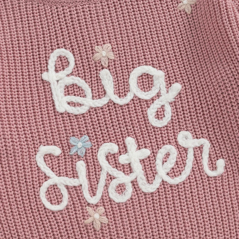 Toddler Kids Girl Big Sister Sweater Cute Long Sleeve Letter Embroidery Knit Pullover Loose Top