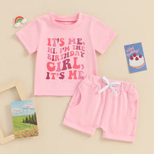 Load image into Gallery viewer, Baby Toddler Girls 2Pcs Birthday Set Short Sleeve Crew Neck Birthday Girl / It&#39;s Me Hi I&#39;m The Birthday Girl It&#39;s Me Letters Print Top with Shorts Outfit
