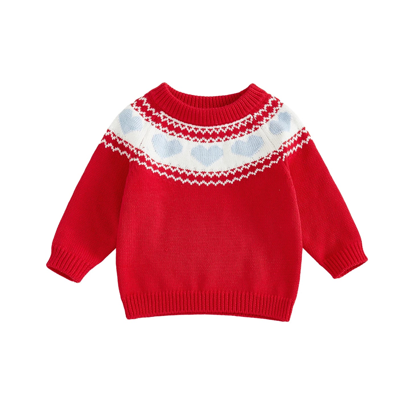 Baby Toddler Boy Girl Valentine's Day Sweater Heart Pattern Crewneck Long Sleeve Pullover Chunky Knit Top