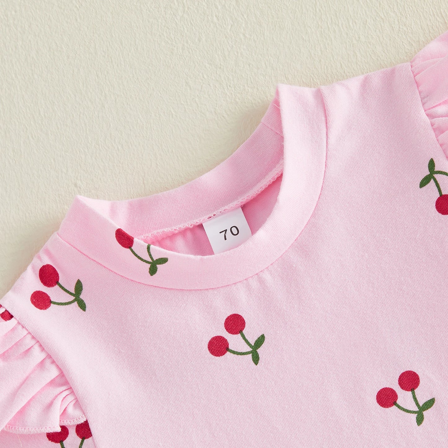 Baby Toddler Girls 2Pcs Summer Outfit Cherry Print Crew Neck Short Sleeve Top Elastic Waist Shorts Clothes Set