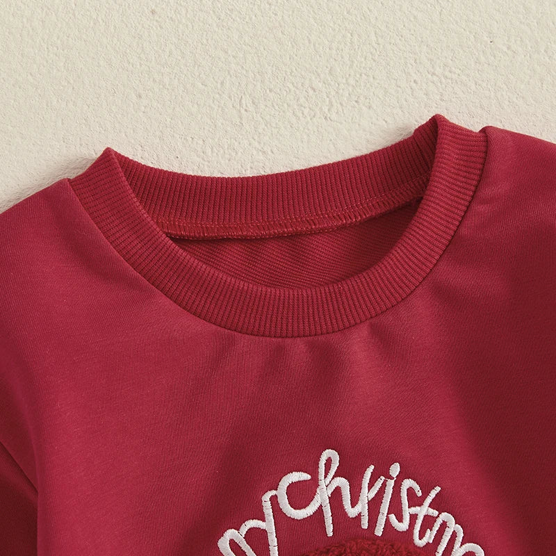 Baby Boys Girls Merry Christmas Bubble Romper Long Sleeve Crew Neck Santa Letters Embroidery Jumpsuit