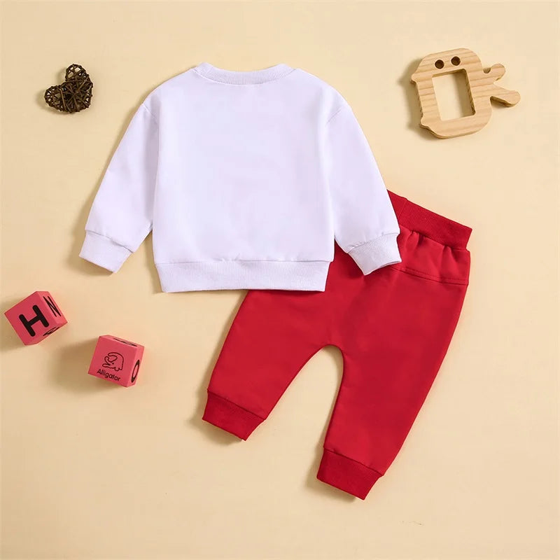 Baby Toddler Boys Girls 2Pcs Valentine's Day Outfits Long Sleeve Top Letter Mama's Valentine Arrow Print Top with Red Pants Set