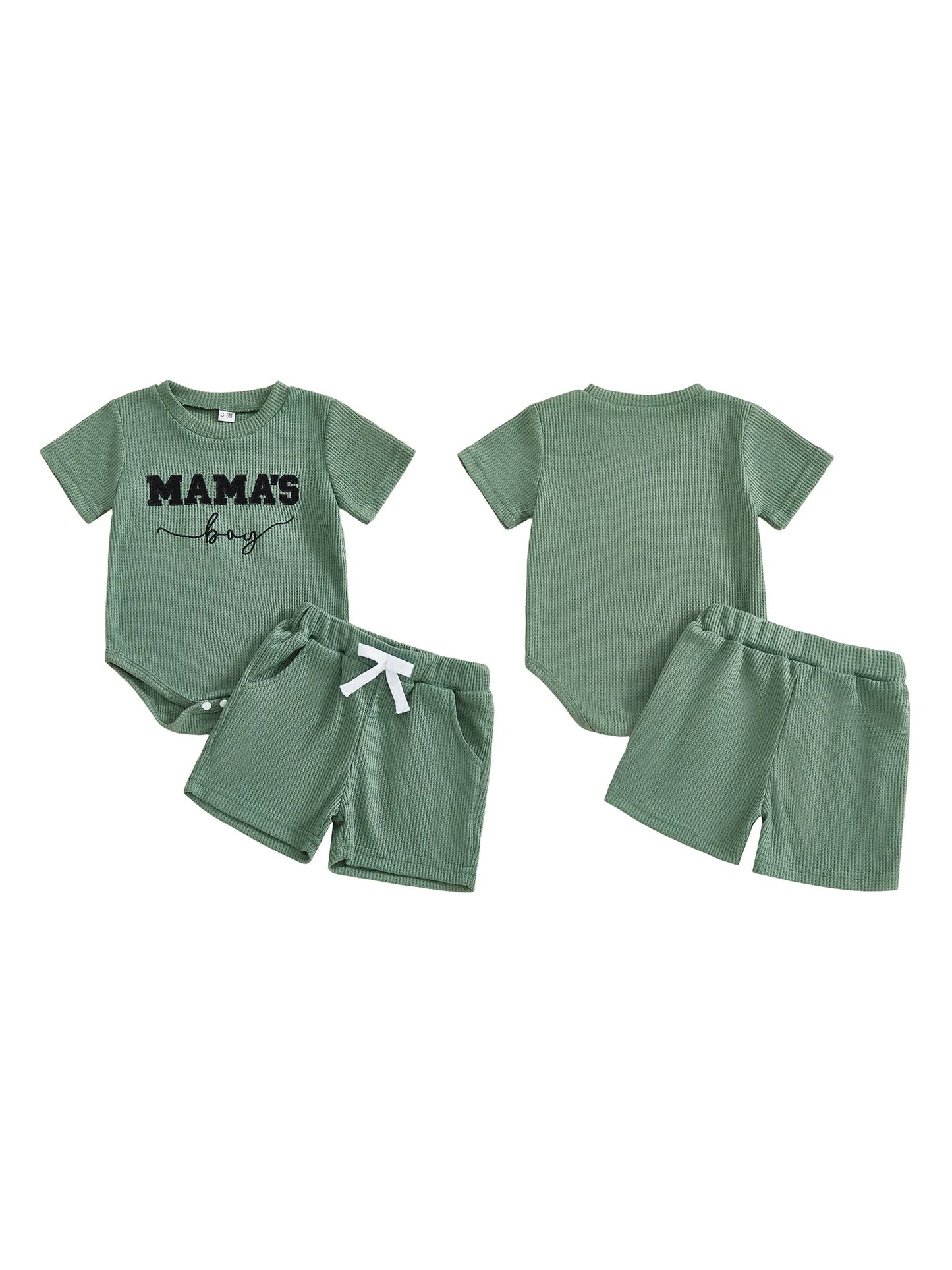 Baby Boys 2Pcs Mama's Boy Shorts Set Letter Embroidered Short Sleeve Romper and Shorts 2 Piece Waffle Knit Summer Outfit