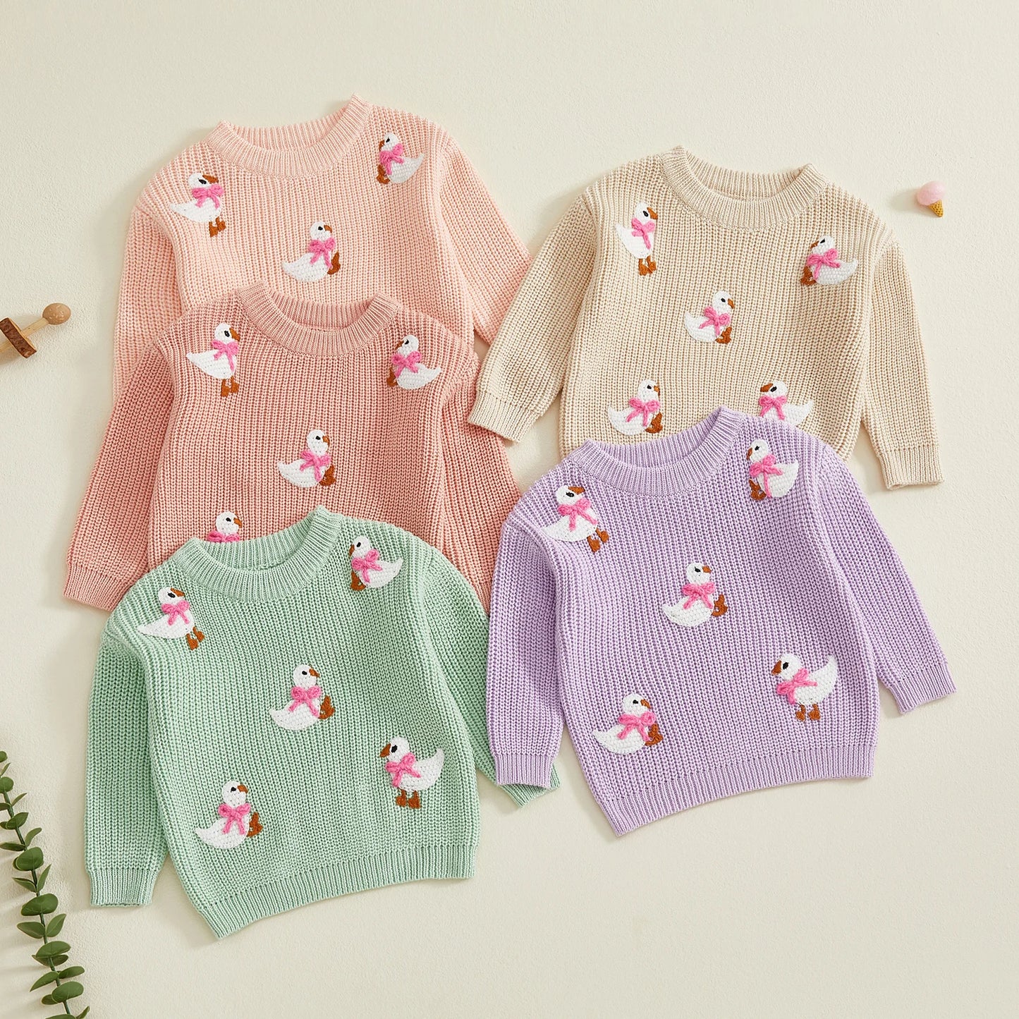 Baby Toddler Girls Sweater Long Sleeve Crew Neck Cute Duck Soft Warm Winter Sweater Clothes