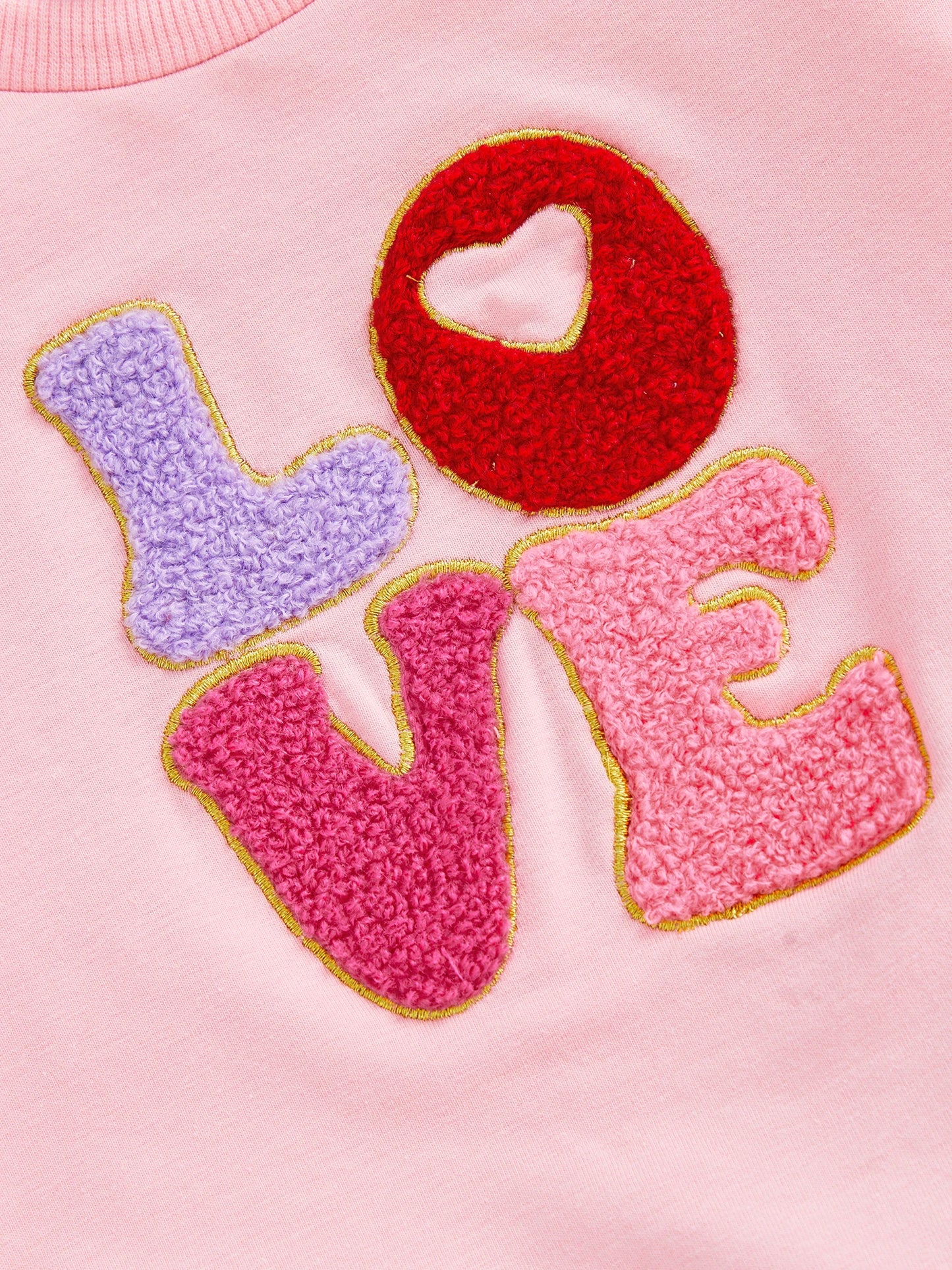 Baby Toddler Girls 2Pcs Valentine's Outfit LOVE Letter Embroidered Long Sleeve Top and Heart Embroidered Pants Jogger Set