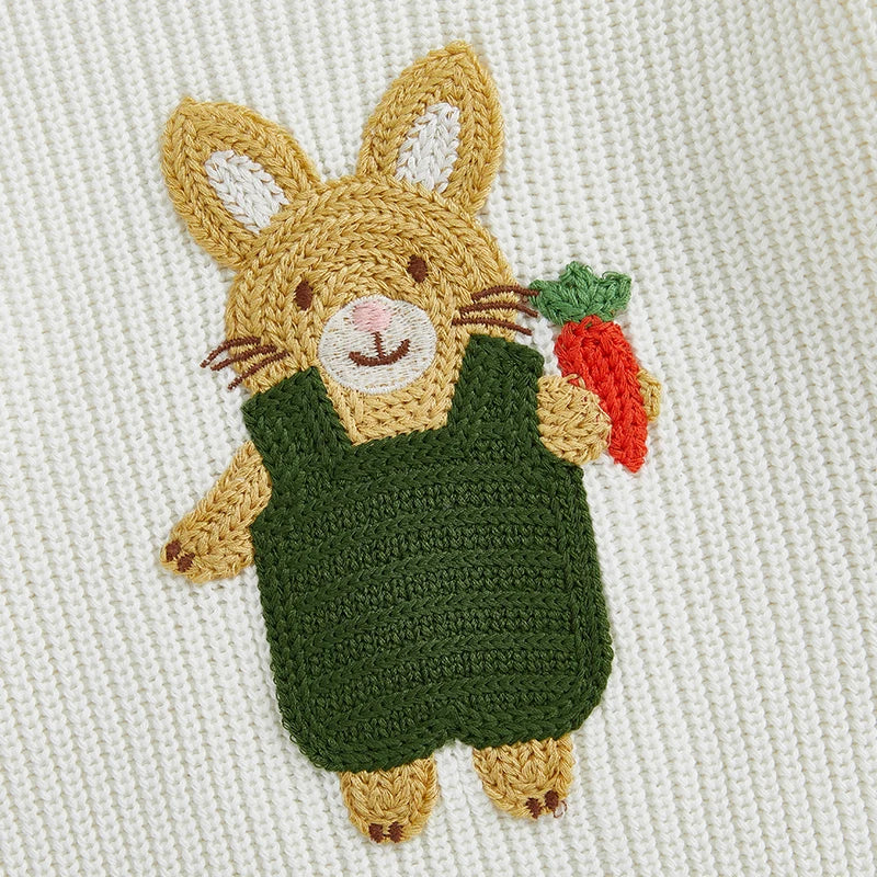 Baby Toddler Kids Girls Boys Pullover Sweater Casual Long Sleeve Easter Bunny Rabbit Embroidery Knitwear Knit Top