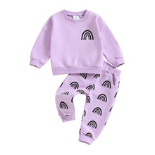 Load image into Gallery viewer, Toddler Baby Boy Girl 2Pcs Fall Clothes Ying Yang Rainbow Print Long Sleeve Crewneck Tops Pants Outfit

