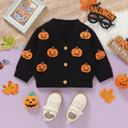 Baby Toddler Boys Girls Knit Cardigan Cute Halloween Pumpkin Embroidery Fall V Neck Long Sleeve Button Up Sweater Top