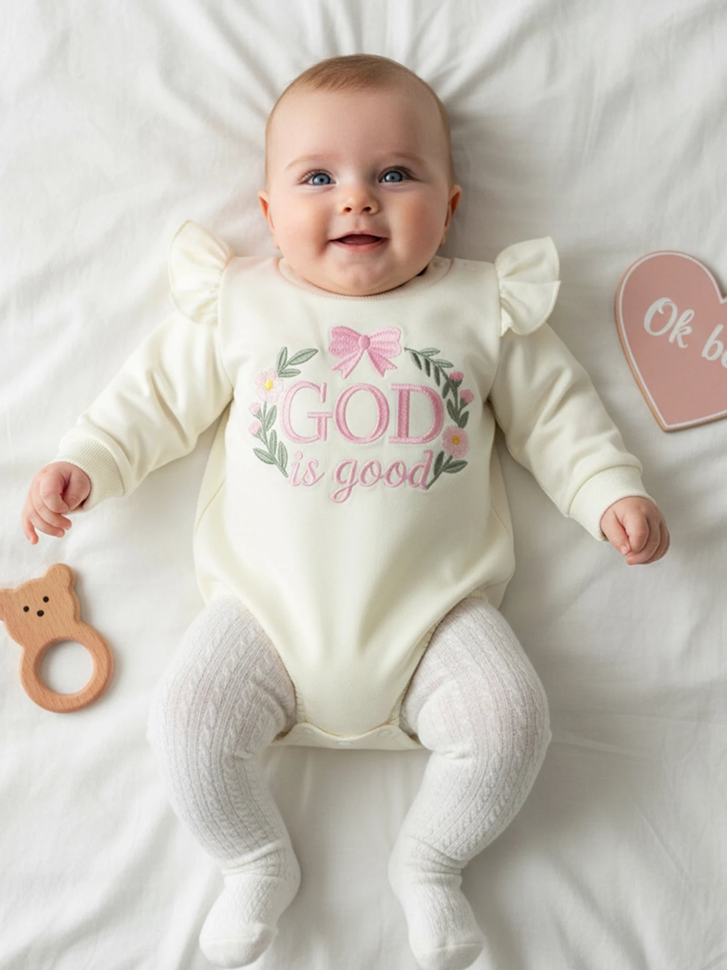 Baby Girl Autumn Casual Romper God Is Good Long Sleeve O Neck Letter Embroidery Bubble Romper