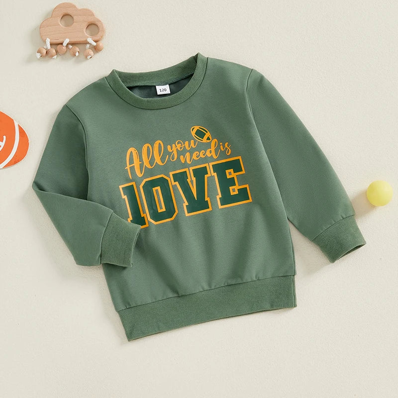 Toddler Kids Boys Girls All You Need Is 10VE Long Sleeve Crew Neck Letters Football Print Pullover Top Fall