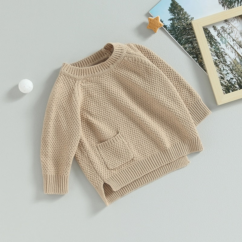 Baby Boy Girl Knitted Sweater Warm Long Sleeve Pullover with Pocket Autumn Knitwear