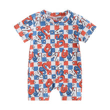 Load image into Gallery viewer, Kid Girl Boy Romper Ribbed Summer Short Sleeve Round Neck Bull / Plaid / Balloon / Fireworks Print Jumpsuit
