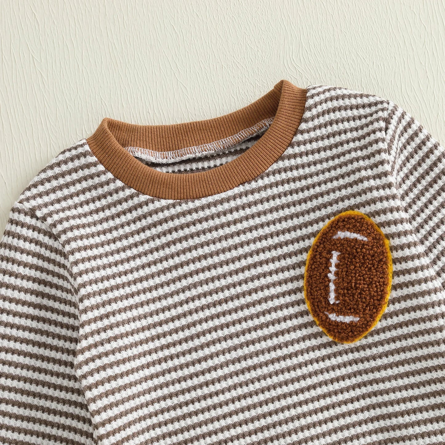 Baby Toddler Boys 2Pcs Autumn Long Sleeve O Neck Football Embroidery Top Striped Pants Jogger Set