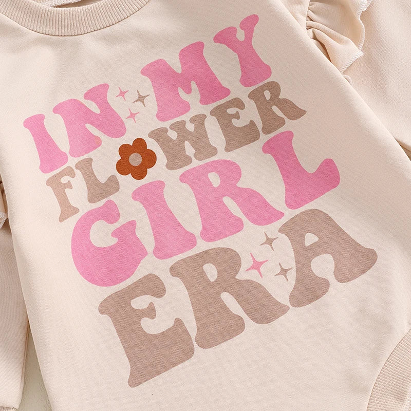 Baby Girls In My Flower Girl Era Romper Long Ruffle Sleeve Crew Neck Letters Print Bodysuit