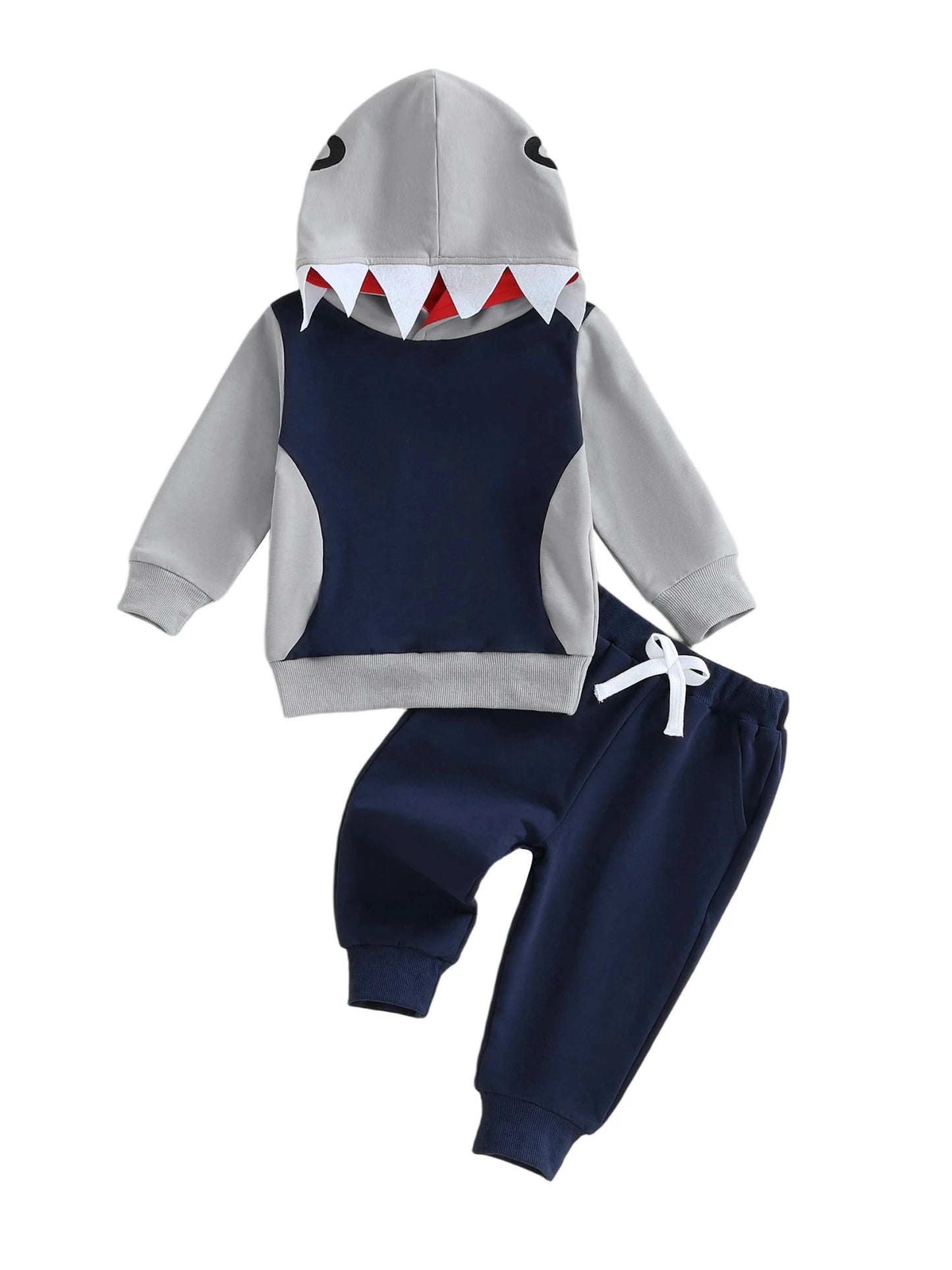 Baby Toddler Boys 2Pcs Fall Outfit Shark Pattern Long Sleeve Hoodie Elastic Waist Pants Jogger Set