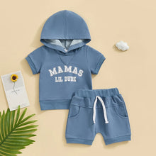 Load image into Gallery viewer, Toddler Baby Boy Girl 2Pcs Daddy&#39;s Girl / Mama&#39;s Lil Dude / Auntie&#39;s Bestie Letter Print Short Sleeve Hooded Top Solid Shorts Outfit Set
