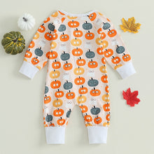 Load image into Gallery viewer, Baby Girl Boy Halloween Romper Long Sleeve Round Neck Pumpkins Print Jumpsuit Newborn Fall Outfit
