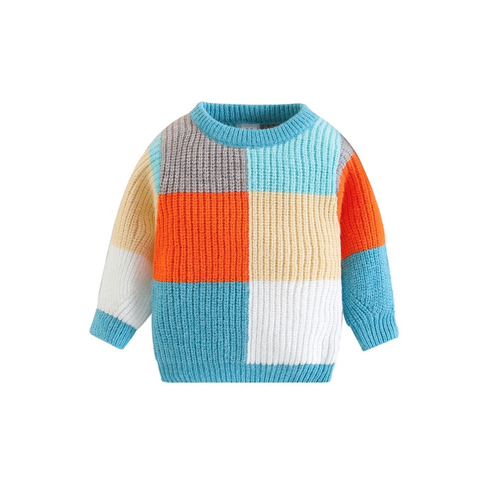 Baby Toddler Boy Girl Knitted Sweater Casual Warm Contrast Color Long Sleeve Pullovers Autumn Knitwear