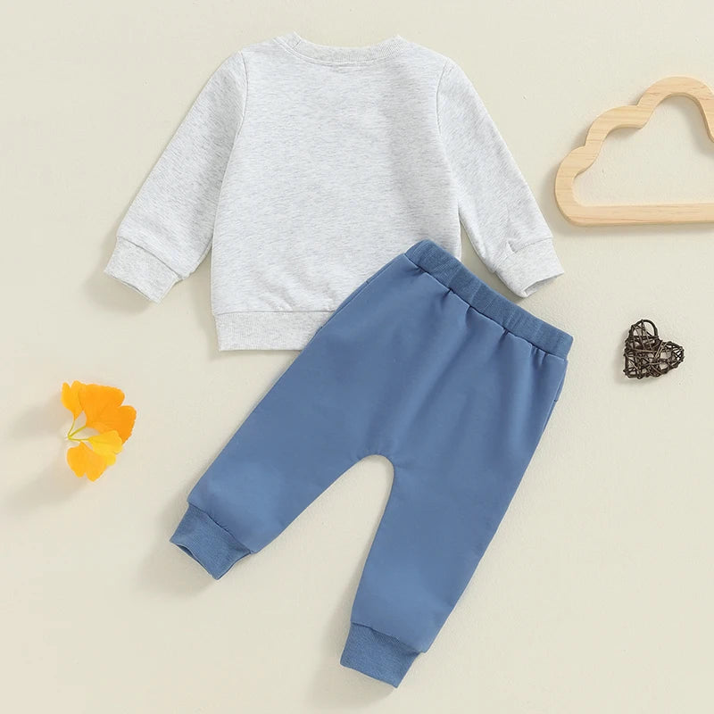 Baby Toddler Boys 2Pcs Dad's Little Dude Fall Outfit Letter Print Long Sleeve Round Neck Top and Solid Color Pants Set