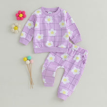 Load image into Gallery viewer, Baby Girls 2Pcs Set Plaid Flower Print Long Sleeve Crew Neck Top Elastic Waist Pants Fall Clothes
