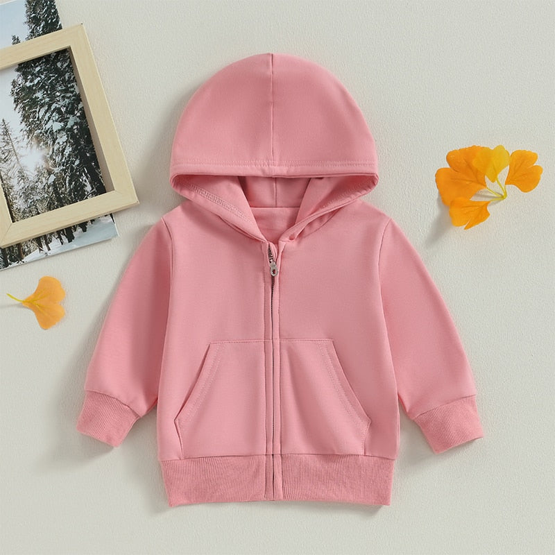 Baby Toddler Kids Boys Girls Hoodies Solid Zip Up Jacket Hooded Long Sleeve Top