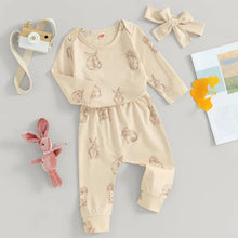 Load image into Gallery viewer, Baby Girls Boys 3Pcs Easter Outfit Rabbit Print Long Sleeve Romper Long Pants Headband Bow Bunny Clothes Set
