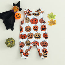 Load image into Gallery viewer, Baby Girls Boys Rompers Halloween Clothes Pumpkin Print Crew Neck Tank Jumpsuits Romper
