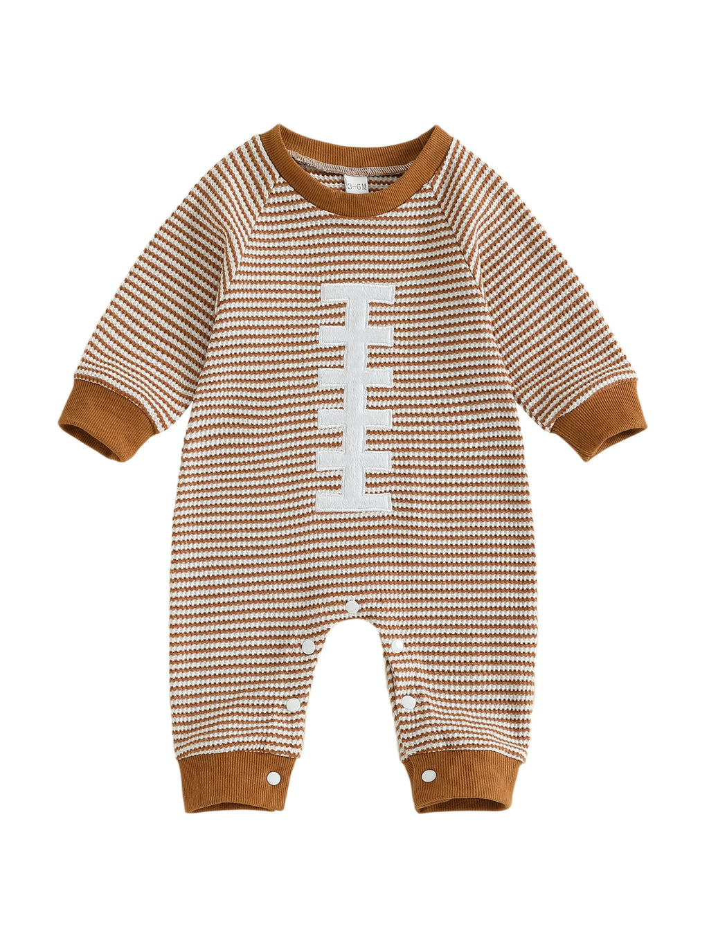Baby Boy Fall Football Romper Casual Stripe Print Long Sleeve Game Day Jumpsuit