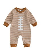 Baby Boy Fall Football Romper Casual Stripe Print Long Sleeve Game Day Jumpsuit