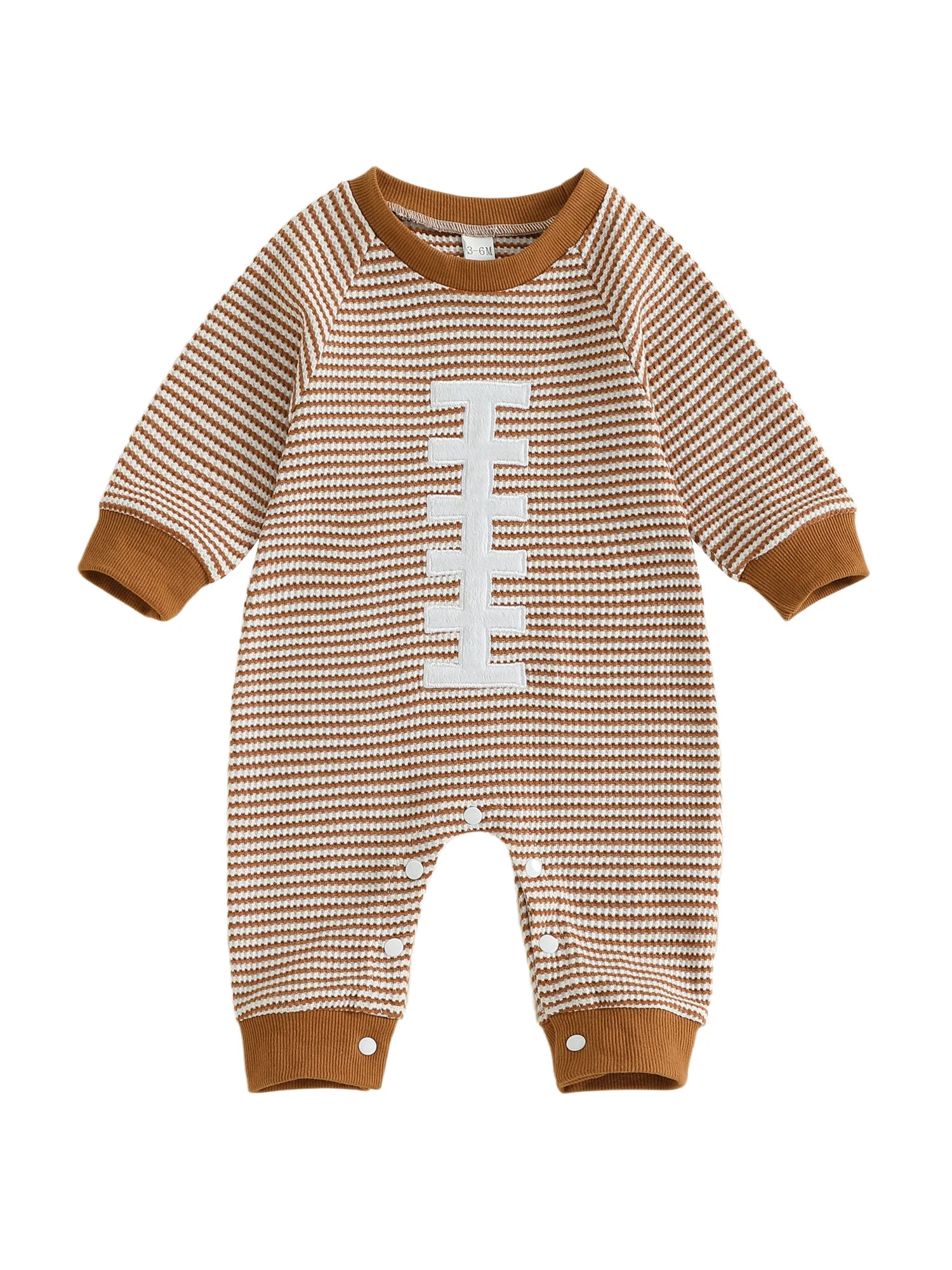 Baby Boy Fall Football Romper Casual Stripe Print Long Sleeve Game Day Jumpsuit