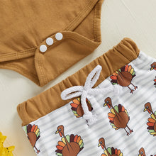 Load image into Gallery viewer, Baby Boys Girls 3Pcs Fall Gobble Thanksgiving Outfit Long Sleeve Letter Print Romper Turkey Print Pants Hat Set
