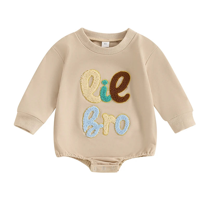 Baby Boy Lil Bro Romper Long Sleeve Round Neck Letter Embroidery Bodysuit Fall Playsuit